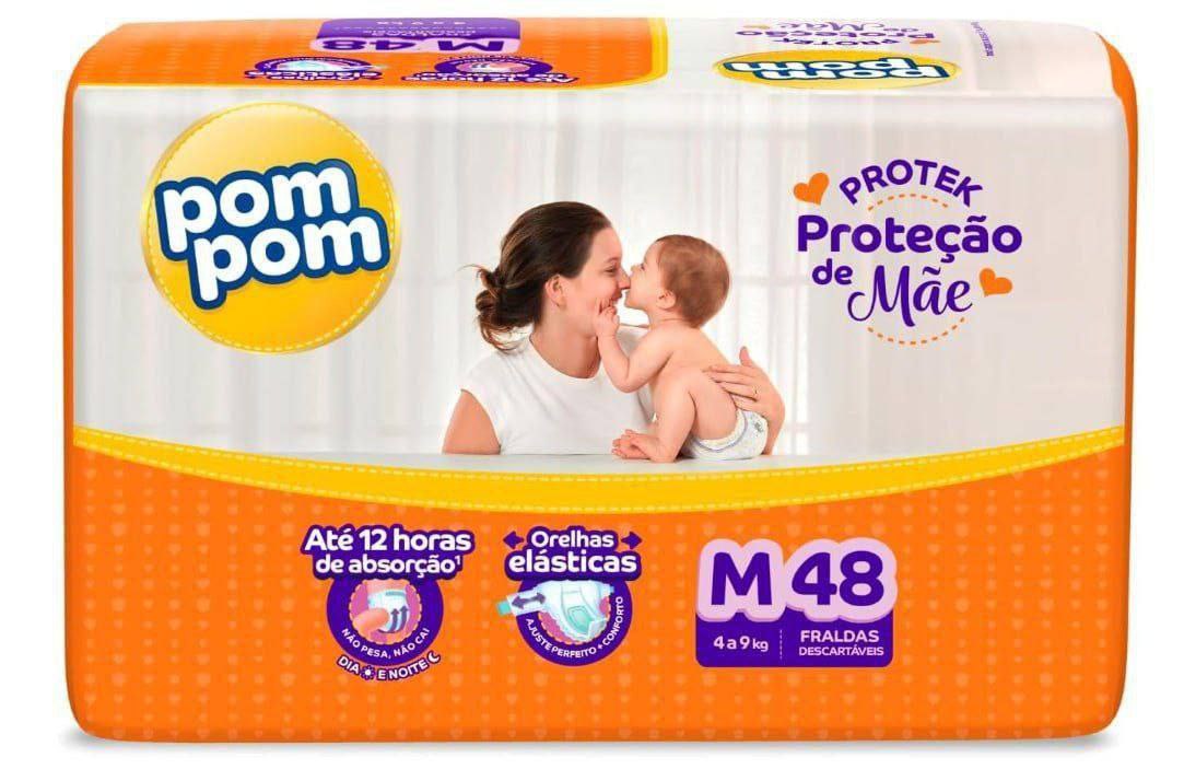 Fralda Pom Pom Protek Proteção de Mãe Mega M 48 Unidades