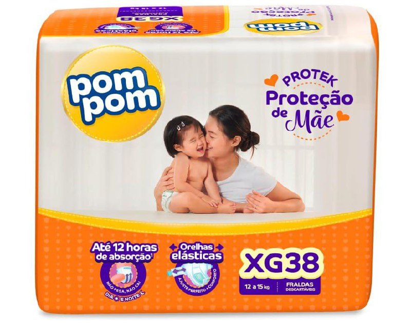 Fralda Pom Pom Protek Proteção de Mãe Mega XG 38 Unidades
