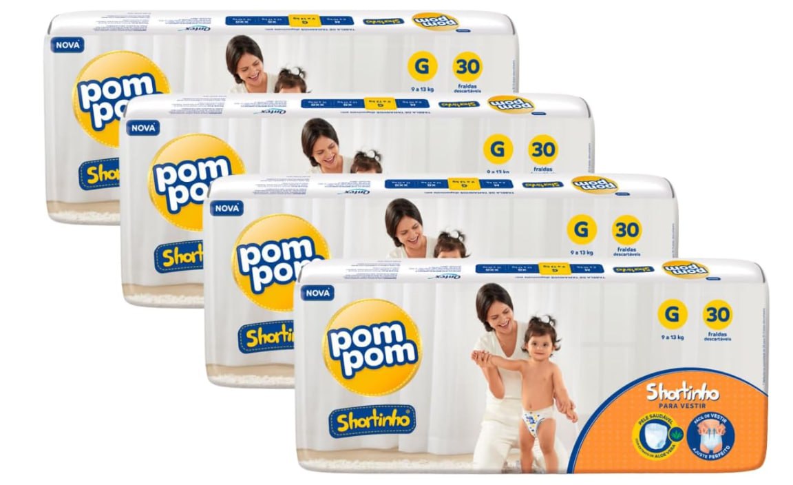 Fralda Pom Pom Shortinho Jumbo G 120 Unidades