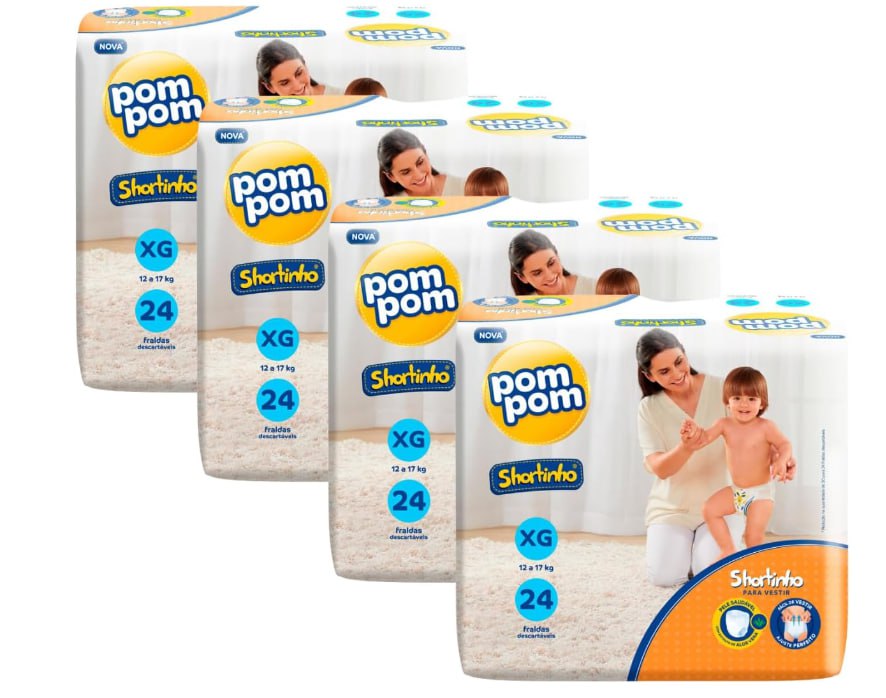 Fralda Pom Pom Shortinho Jumbo XG 96 Unidades