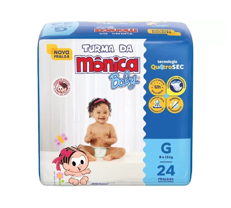 Fralda Turma da Mônica Baby G 24 Unidades