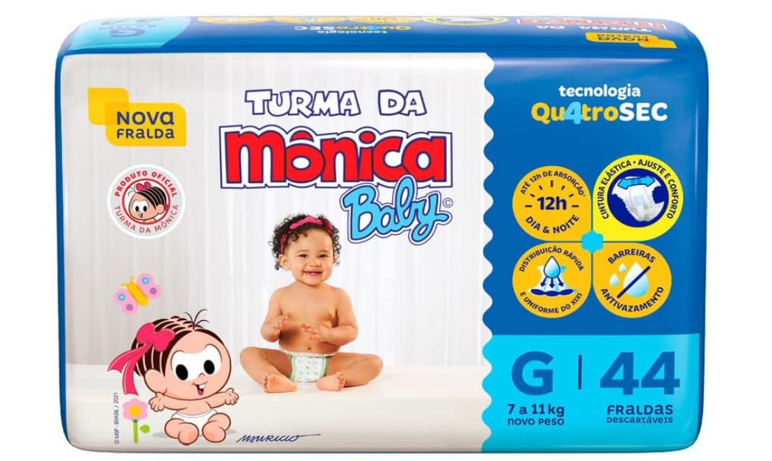 Fralda Turma da Mônica Baby Mega G 44 Unidades