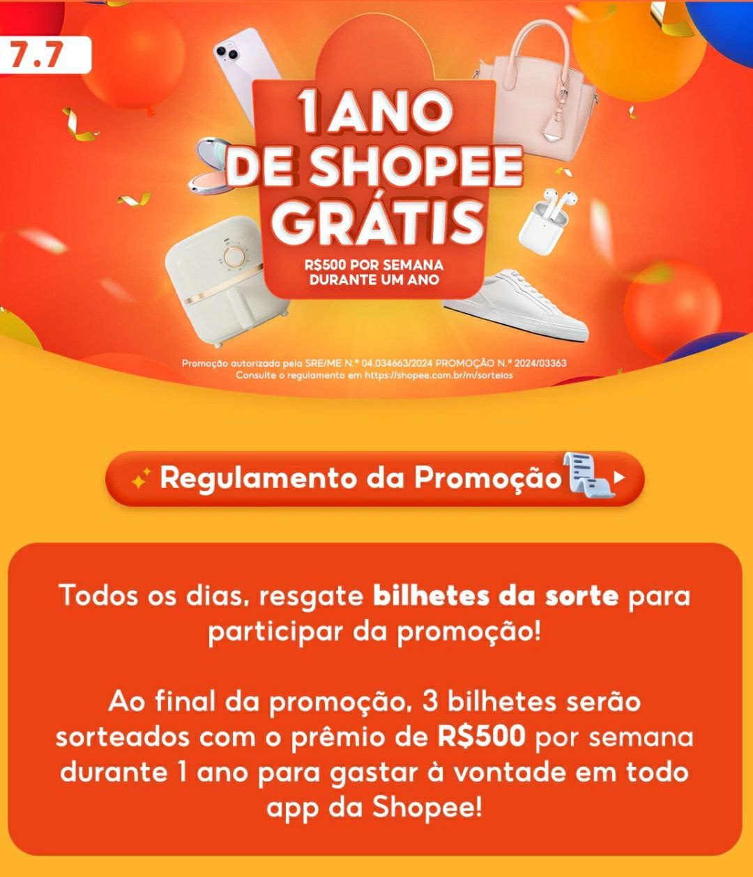 Já pensou ganhar 1 ano de Shopee grátis? 😱🤩🔥