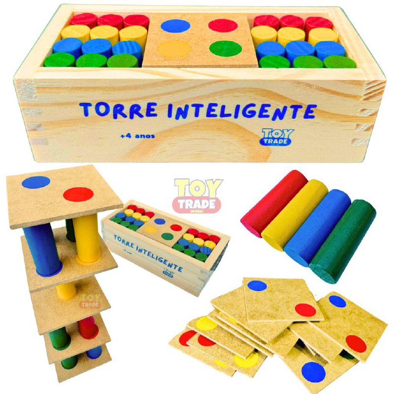 Jogo Torre Inteligente em Madeira Brinquedo Educativo Premium com Estojo e Pinos Coloridos Super Divertido Toy Trade*