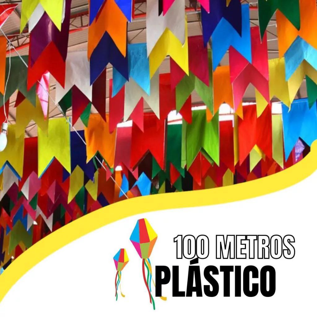 Kit 100 Metros Bandeirinhas Festa Junina / São João em Plástico Colorido - Resistente a Água