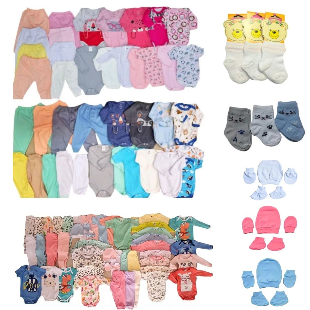 ✨kit 30 peças enxoval bebê body calça meia touca e luva