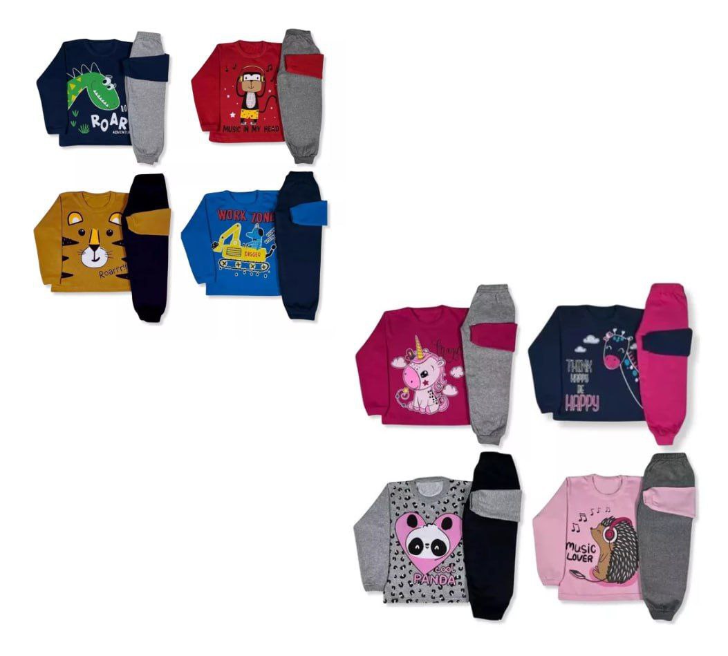 Kit 4 Conjuntos Moletom Infantil Inverno (01 ao 08)