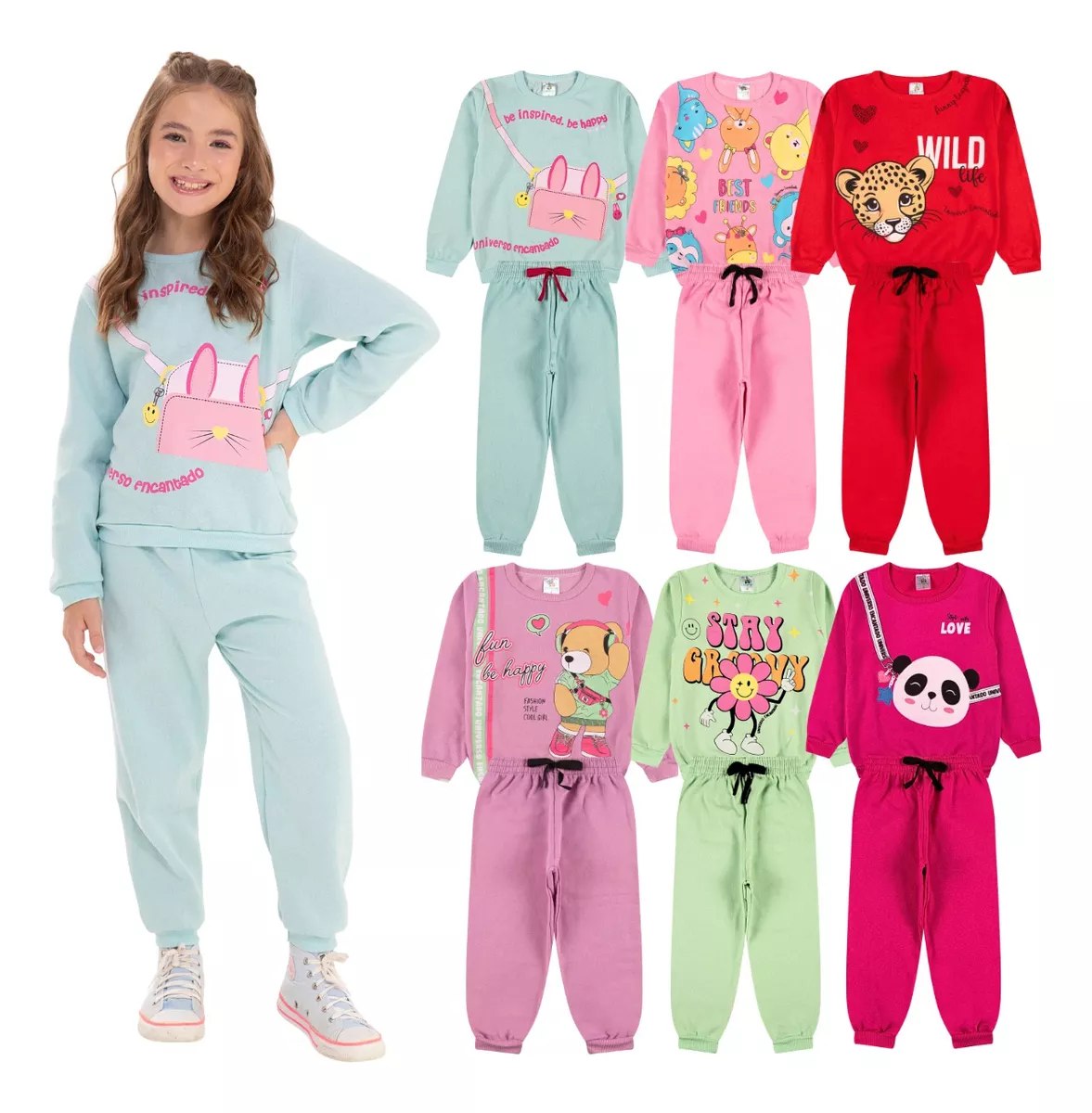 Kit 5 Conjunto Moletom Infantil Feminino Inverno Tam 1 A 10