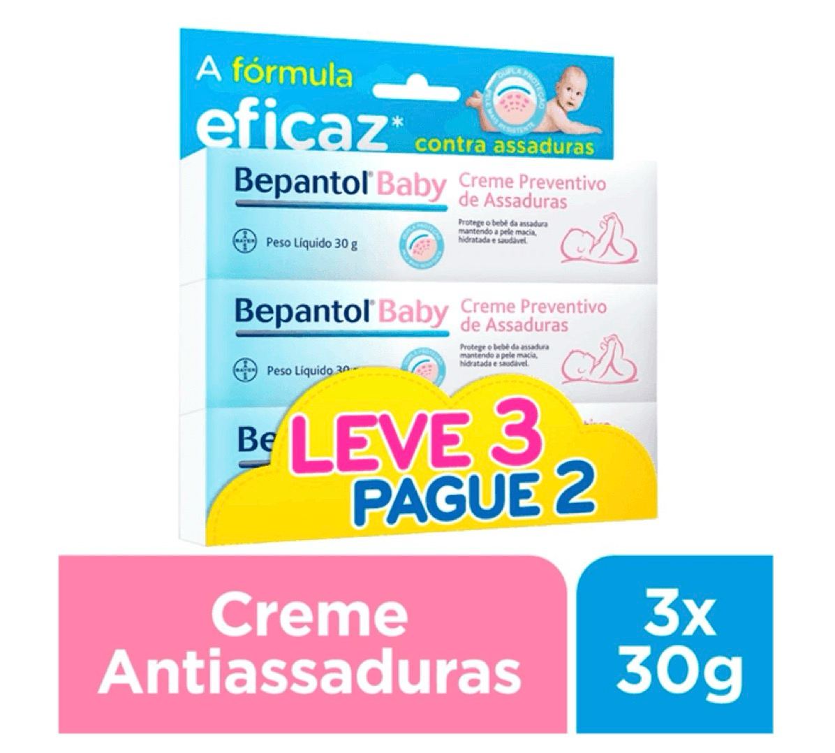 Kit Creme Preventivo de Assaduras Bepantol Baby 30g com 3 Unidades