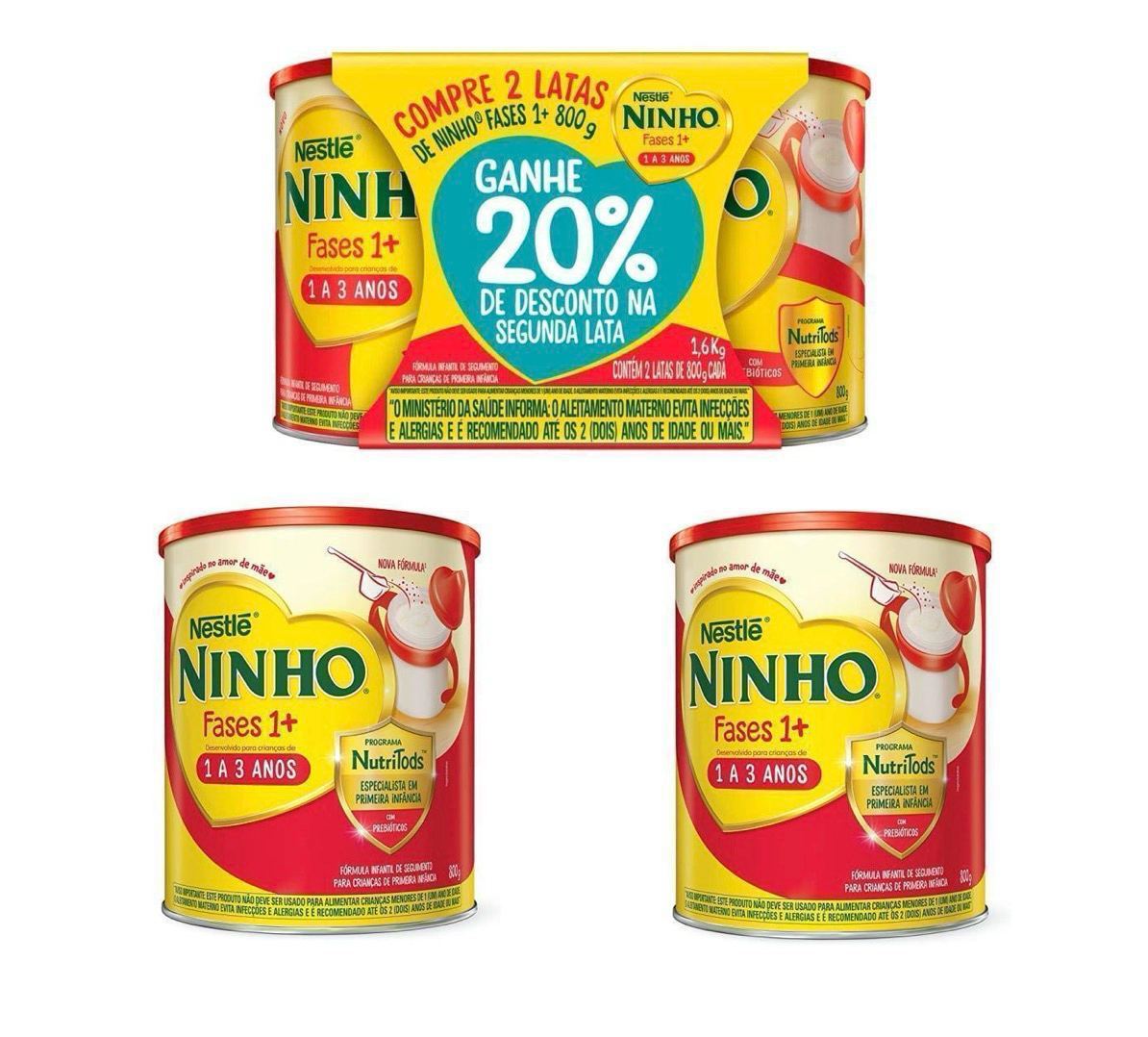 Kit Fórmula Infantil Ninho Fases +1 800g com 2 Unidades
