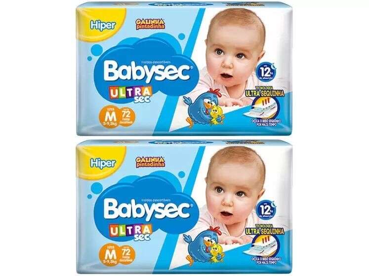 Kit Fraldas Babysec Ultrasec Galinha Pintadinha M - 2 pacotes com 72 cada