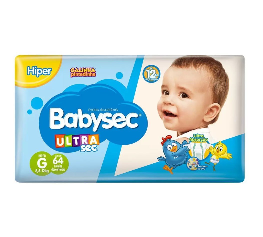 Kit Fraldas Babysec Ultrasec Galinha Pintadinha XG 64 unidades