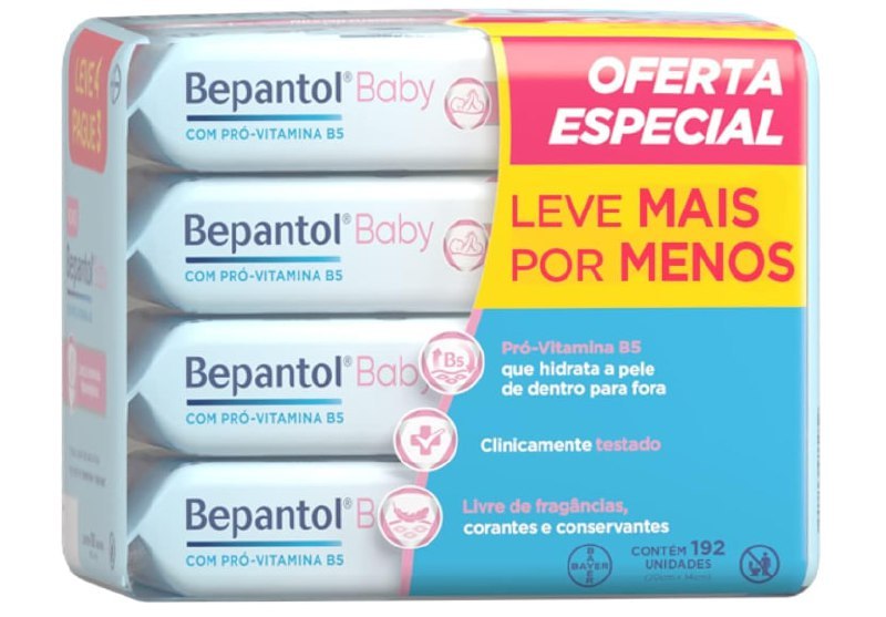 Kit Lenço Bepantol Baby 192 Lenços (4 pacotes e 48 uni cada)
