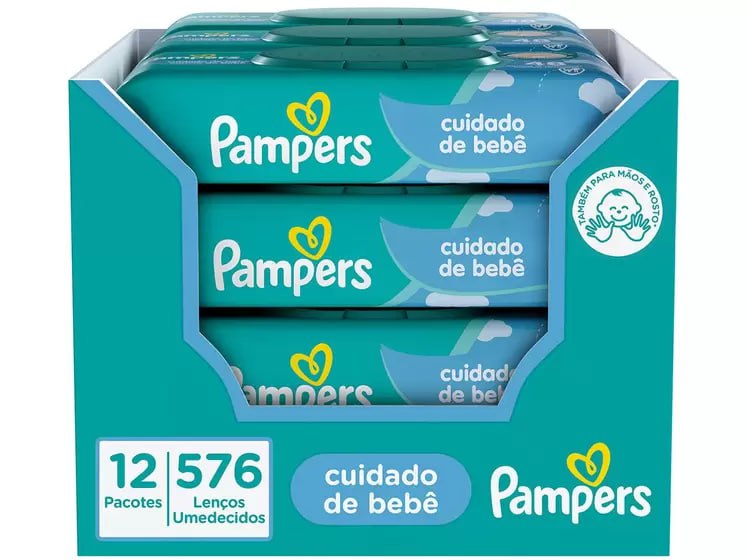 Kit Lenços Umedecidos para Limpeza Pampers - Cuidado de Bebê 576 Unidades