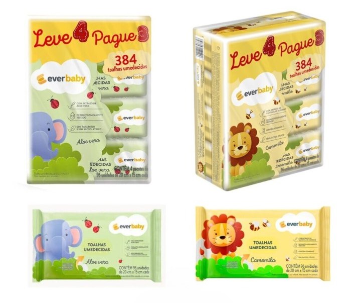 Kit Toalhas Umedecidas Ever Baby 4 Pacotes 96 Unidades