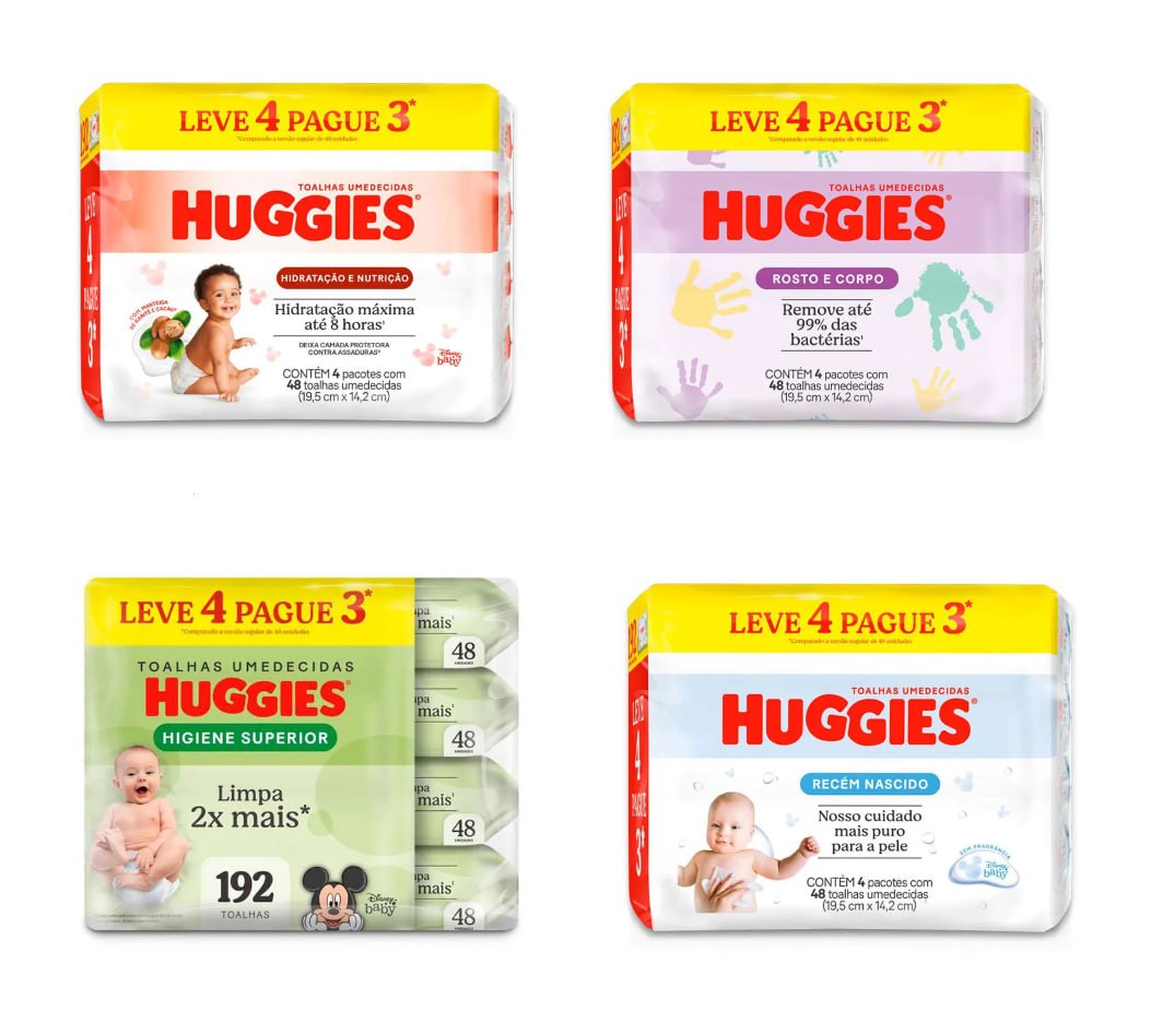Lenço Umedecido Huggies 192 unidades (4 pacotes com 48 unidades cada)