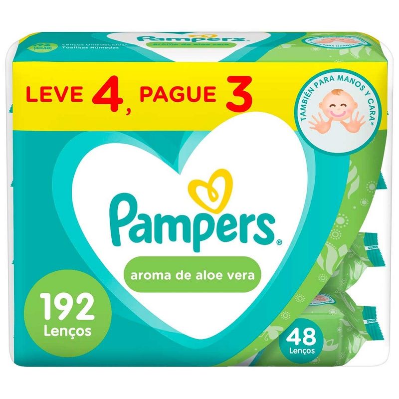 Lenço Umedecido Pampers Aloe Vera - 4 pacotes com 48 Unidades cada