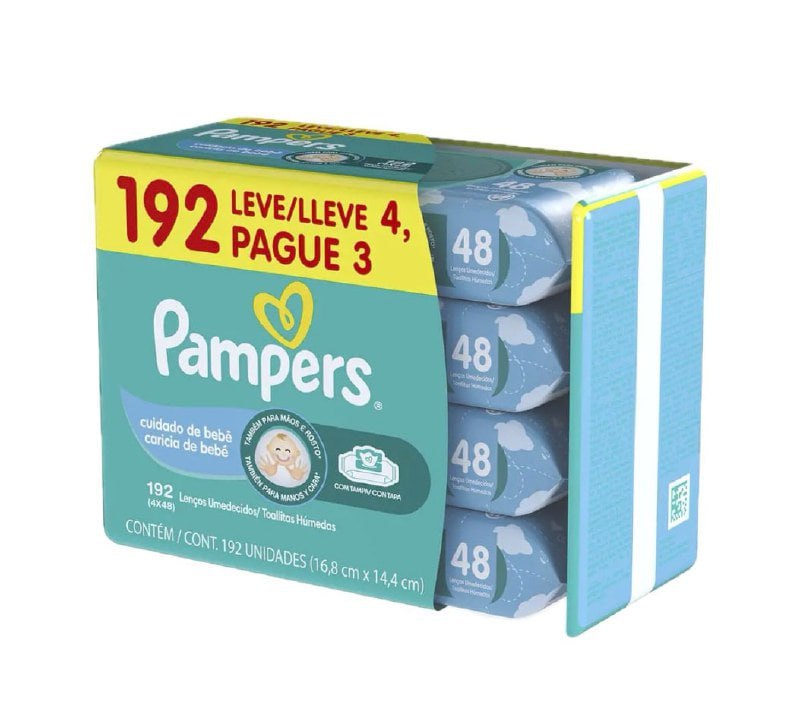 Pampers Lenços Umedecidos Cuidado de Bebê 192 Unidades