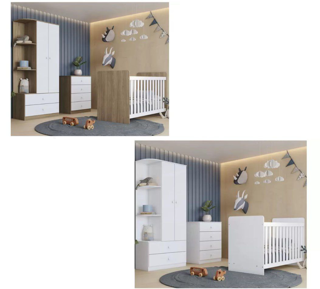 Quarto de Bebê Completo com Guarda-roupa Berço e Cômoda Henn Labirinto