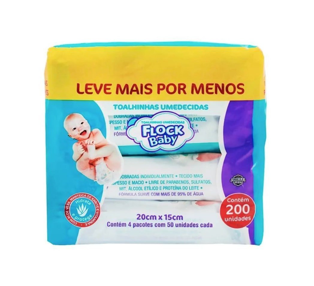 Toalha Umedecida Flock Baby Flowpack 200 Unidades