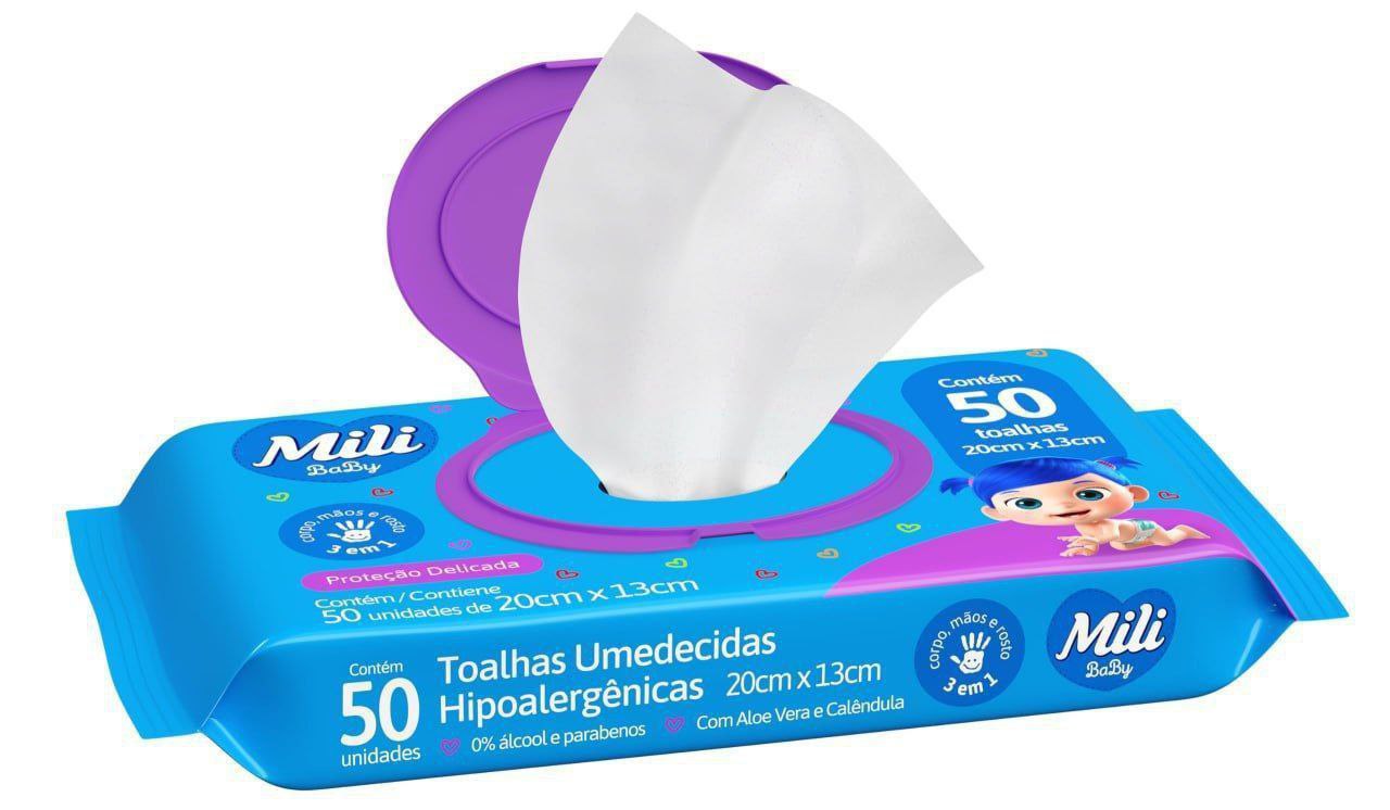 Toalhinha Umedecida Mili Proteção Delicada 50 unidades