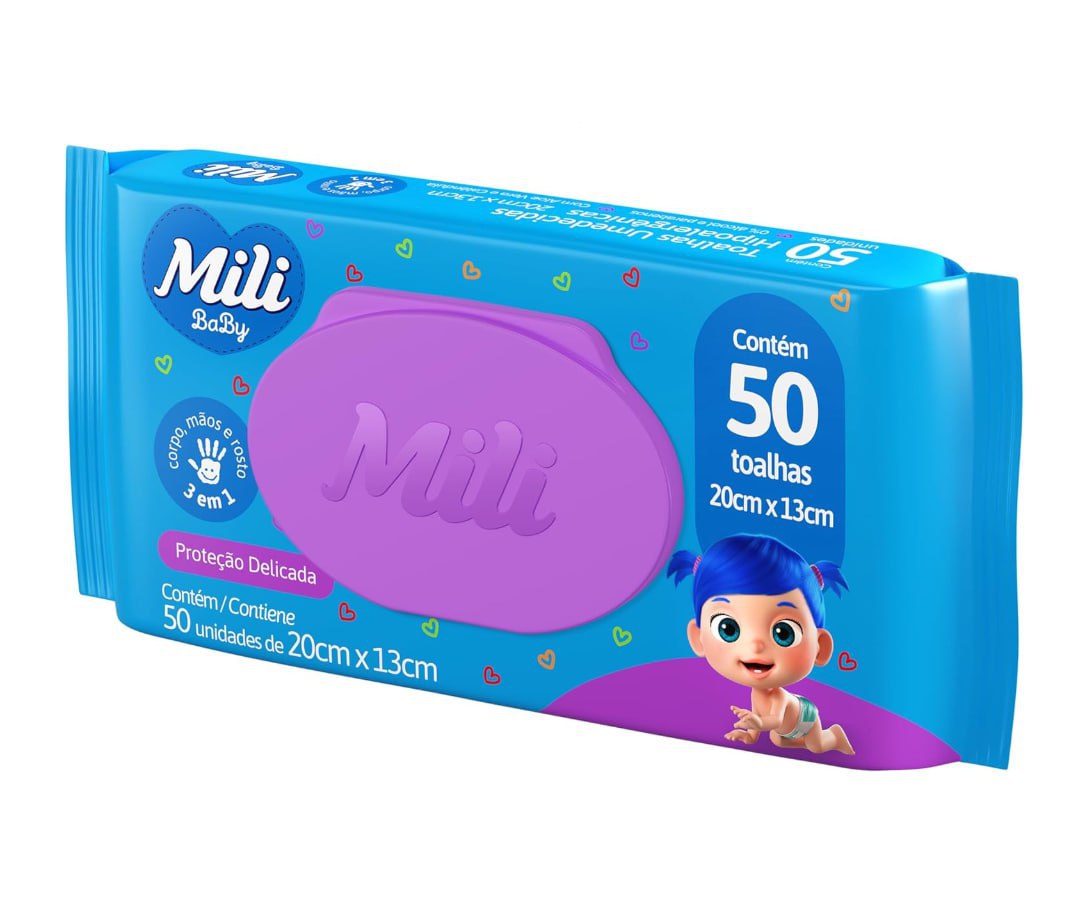 Toalhinha Umedecida Mili Proteção Delicada 50 unidades