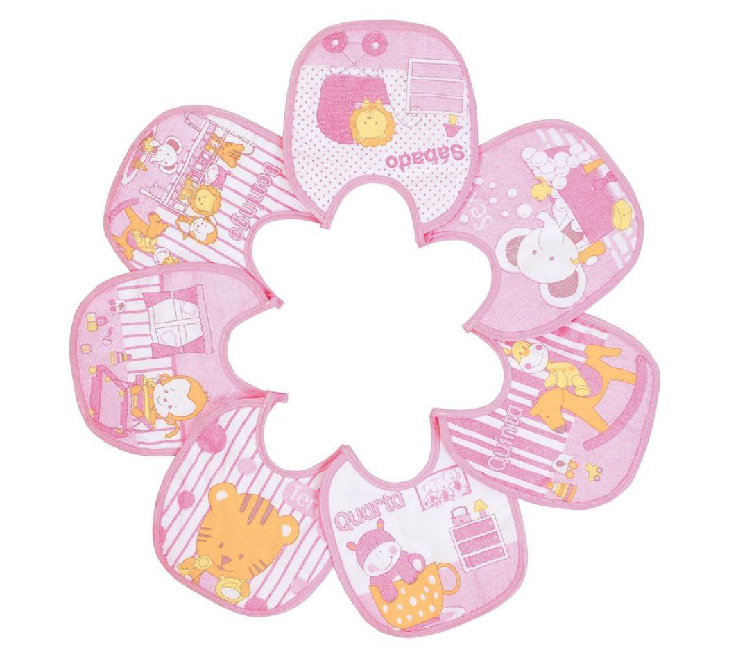 Babador Semaninha Felpudo Plastificado, Papi Textil (7 unidades) Rosa