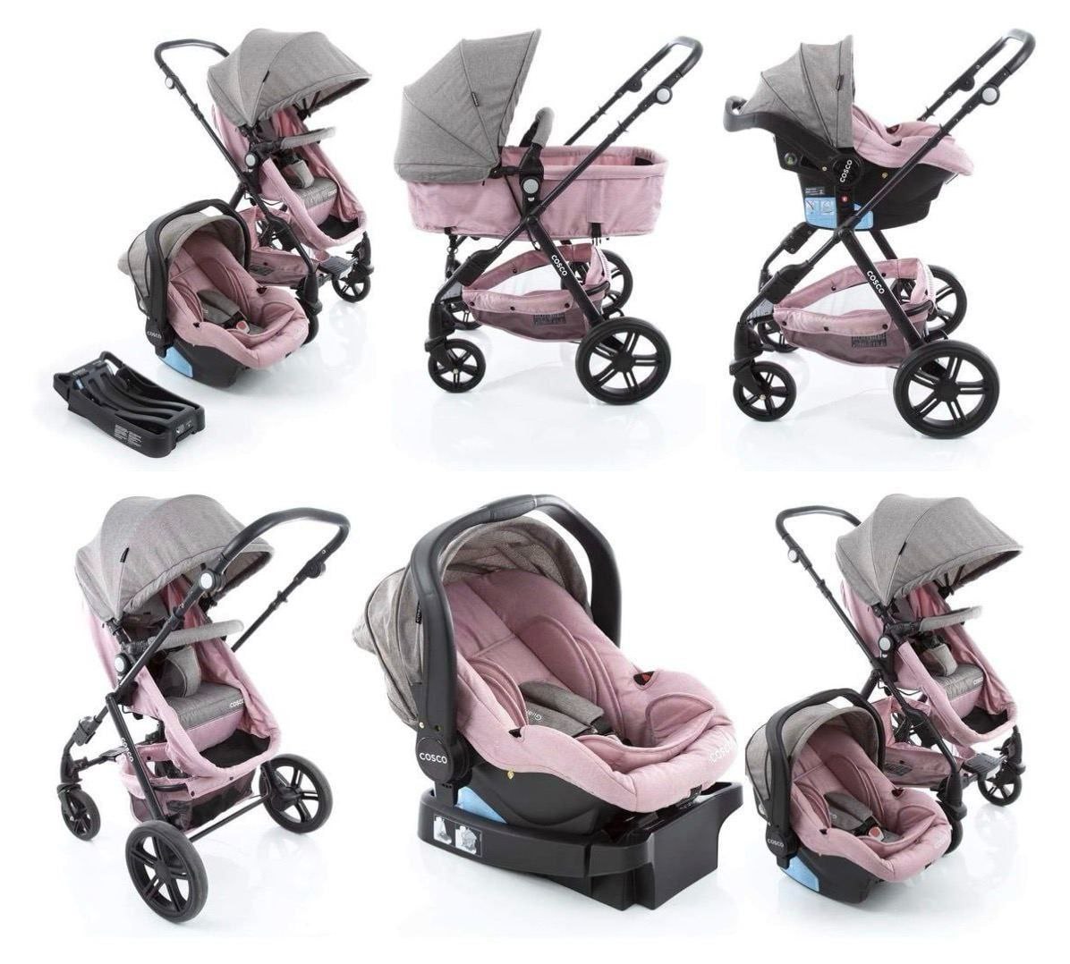 Carrinho Travel System + Bebê Conforto + Base Poppy Trio Cosco Rosa