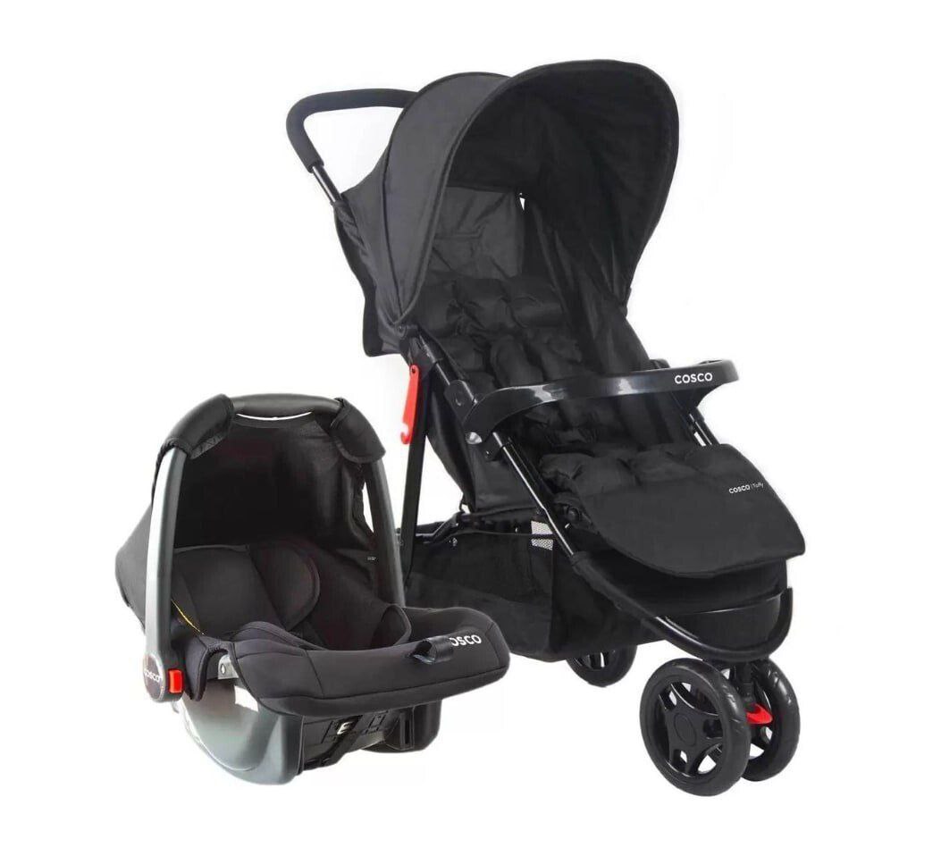 Carrinho Travel System + Bebê conforto Cosco Kids, Toffy, Preto