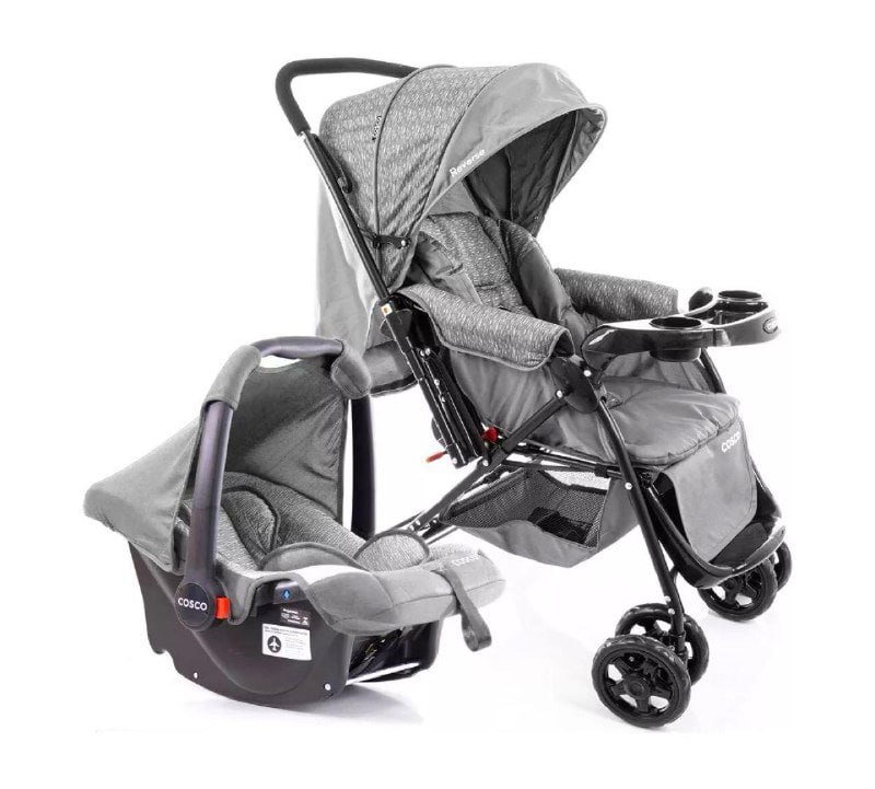 Carrinho Travel System Reverse + Bebê Conforto Cosco Cinza