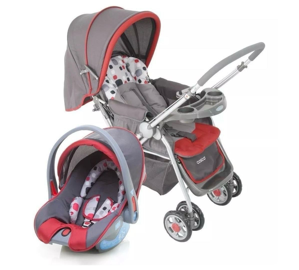 Carrinho Travel System Reverse + Bebê Conforto Cosco Vermelho