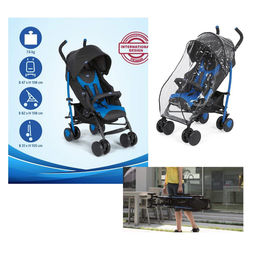 Chicco Echo Carrinho de Passeio com Barra de Proteção, Azul (Mr Blue), 0-22 kg