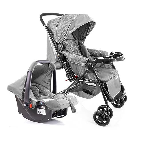 Cosco Kids, Travel System Reverse, Cinza Rajado - Carrinho + Bebê Conforto