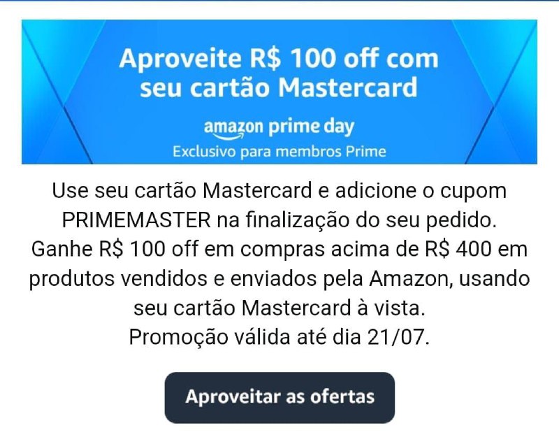 Desconto extra de R$100 off em compras acima de R$400
