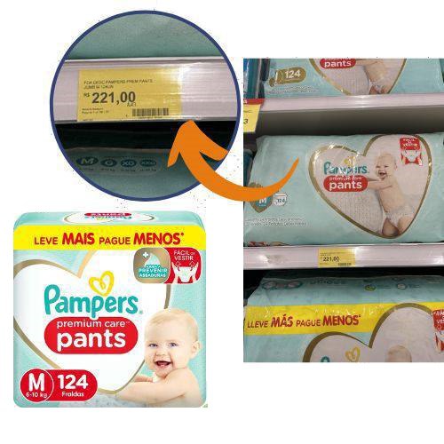 Fralda Pampers Pants Premium Care M 124 unidades, Pacotão