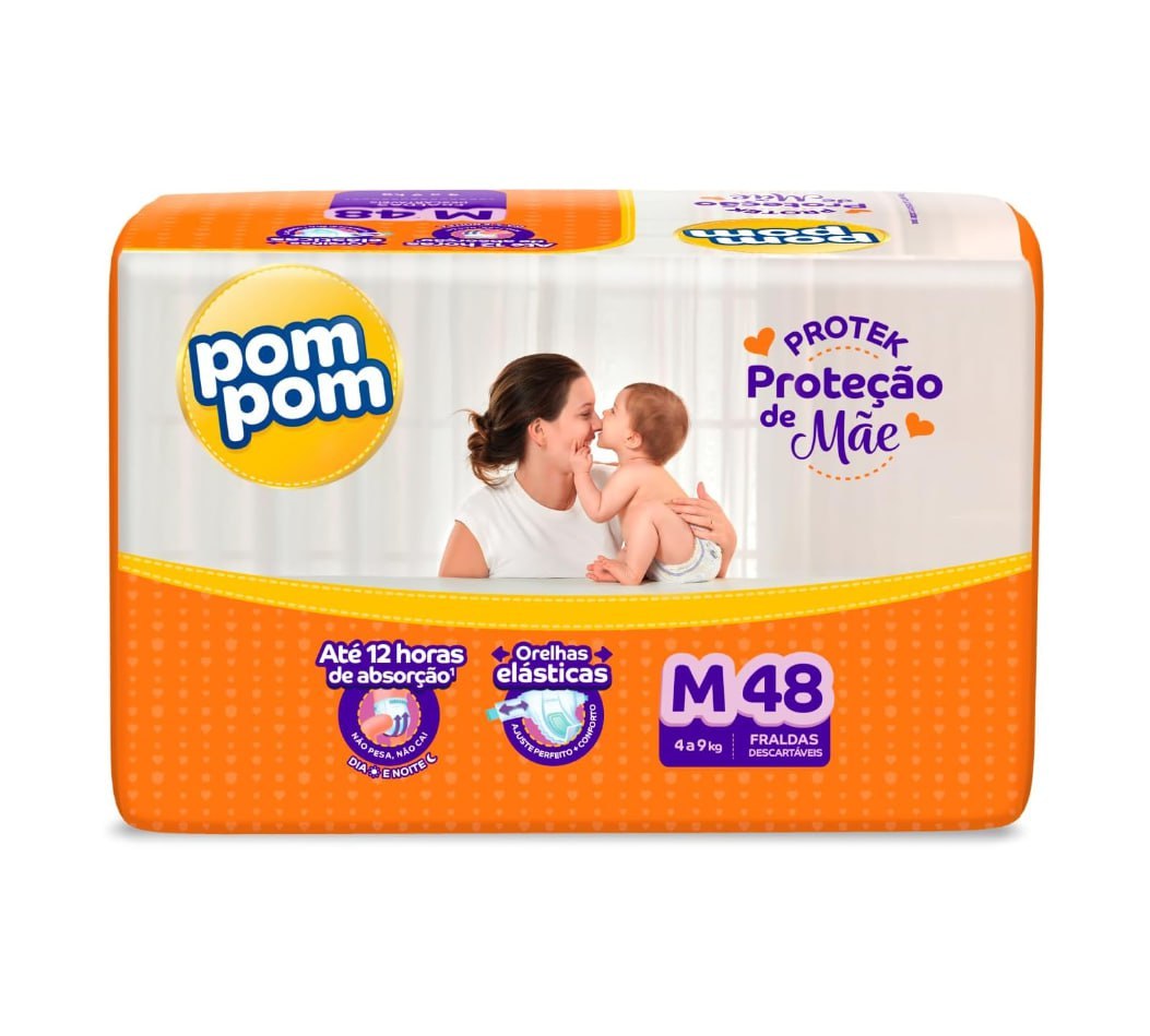 Fralda Pom Pom Protek Proteção de Mãe M 48 Unidades