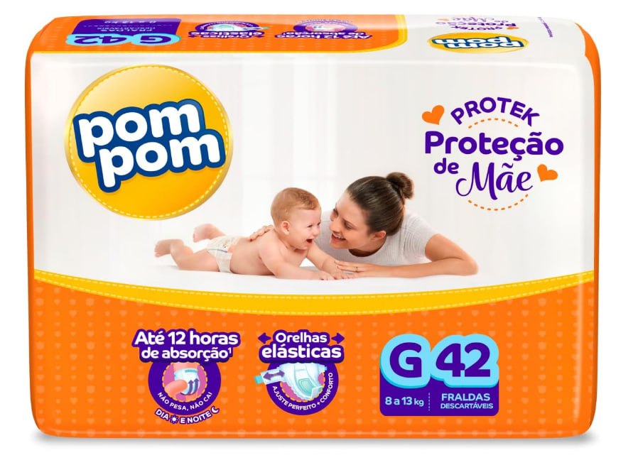 Fralda Pom Pom Protek Proteção de Mãe Mega G 42 Unidades