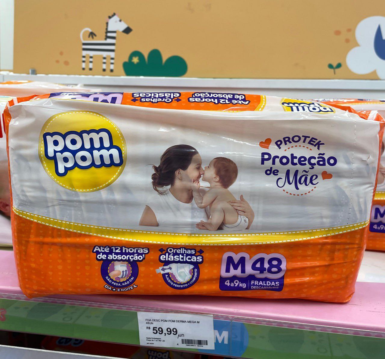 Fralda Pom Pom Protek Proteção de Mãe Mega M 48 Unidades