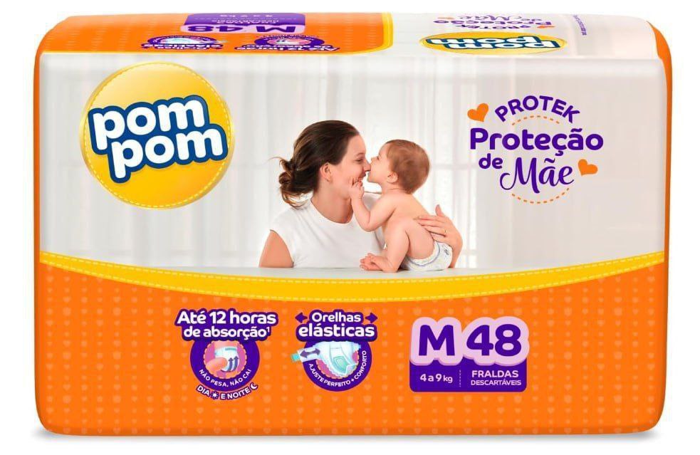 Fralda Pom Pom Protek Proteção de Mãe Mega M 48 Unidades