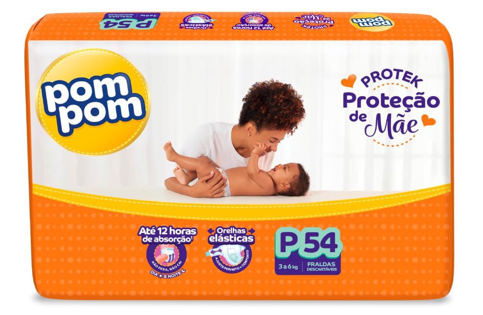 Fralda Pom Pom Protek Proteção de Mãe Mega P 54 Unidades