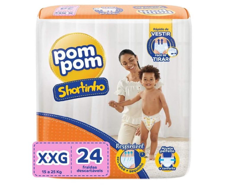 Fralda Pom Pom Shortinho Jumbo XXG 24 Unidades