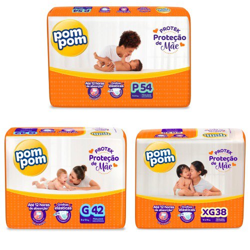 Fralda Pompom Protek Proteção de Mãe, Pacote Mega - Tamanhos
