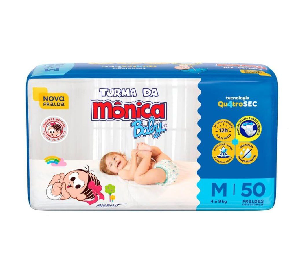 Fralda Turma da Mônica Baby M 50 unidades