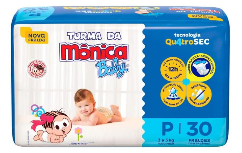 Fralda Turma da Mônica Baby P 30 Unidades