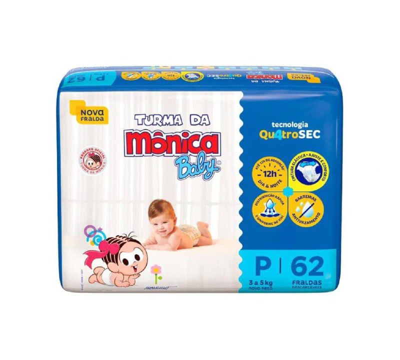 Fralda Turma da Mônica Baby P 62 unidades