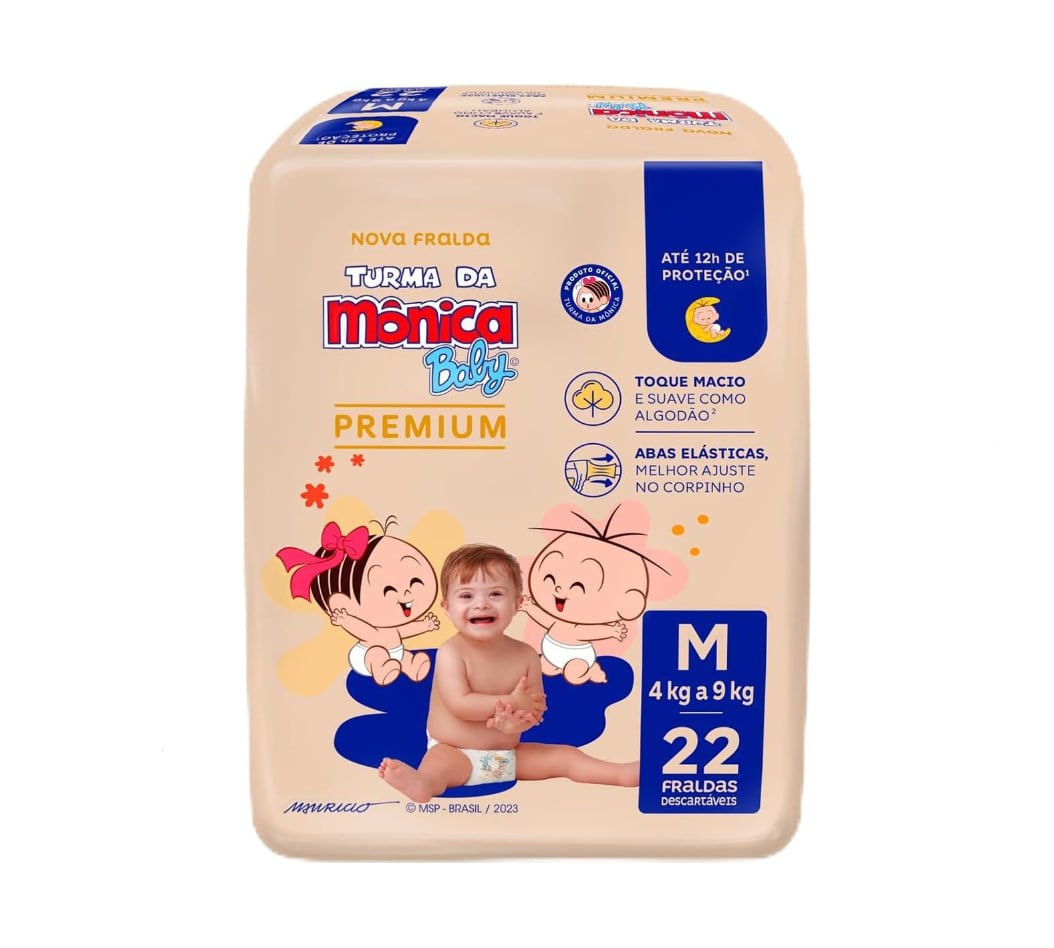 Fralda Turma da Mônica Baby Premium M 22 Unidades