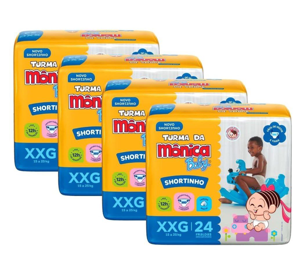 Fralda Turma da Mônica Baby Shortinho Jumbo XXG 96 Unidades