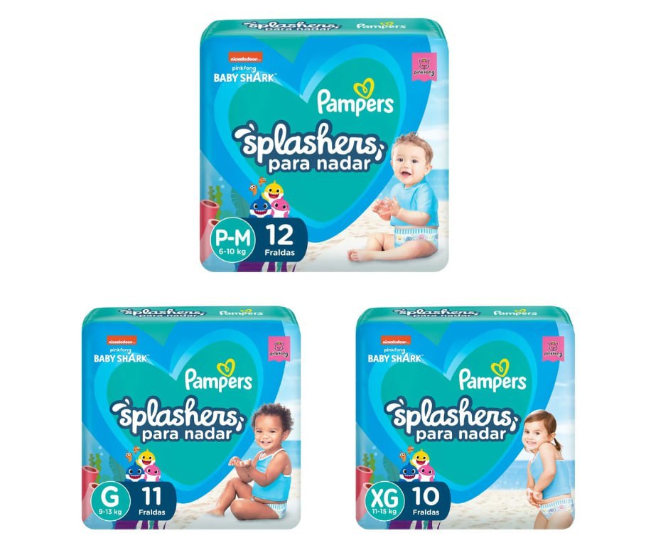 Fraldas Descartáveis Para Água Pampers Splashers Baby Shark