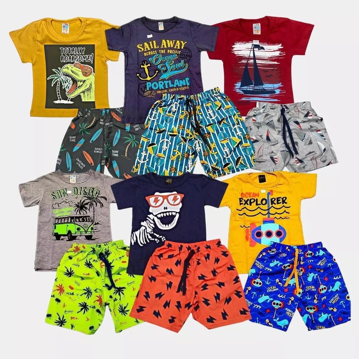 Kit 5 Conjuntos Infantil Shorts Moletom (1 ao 8)