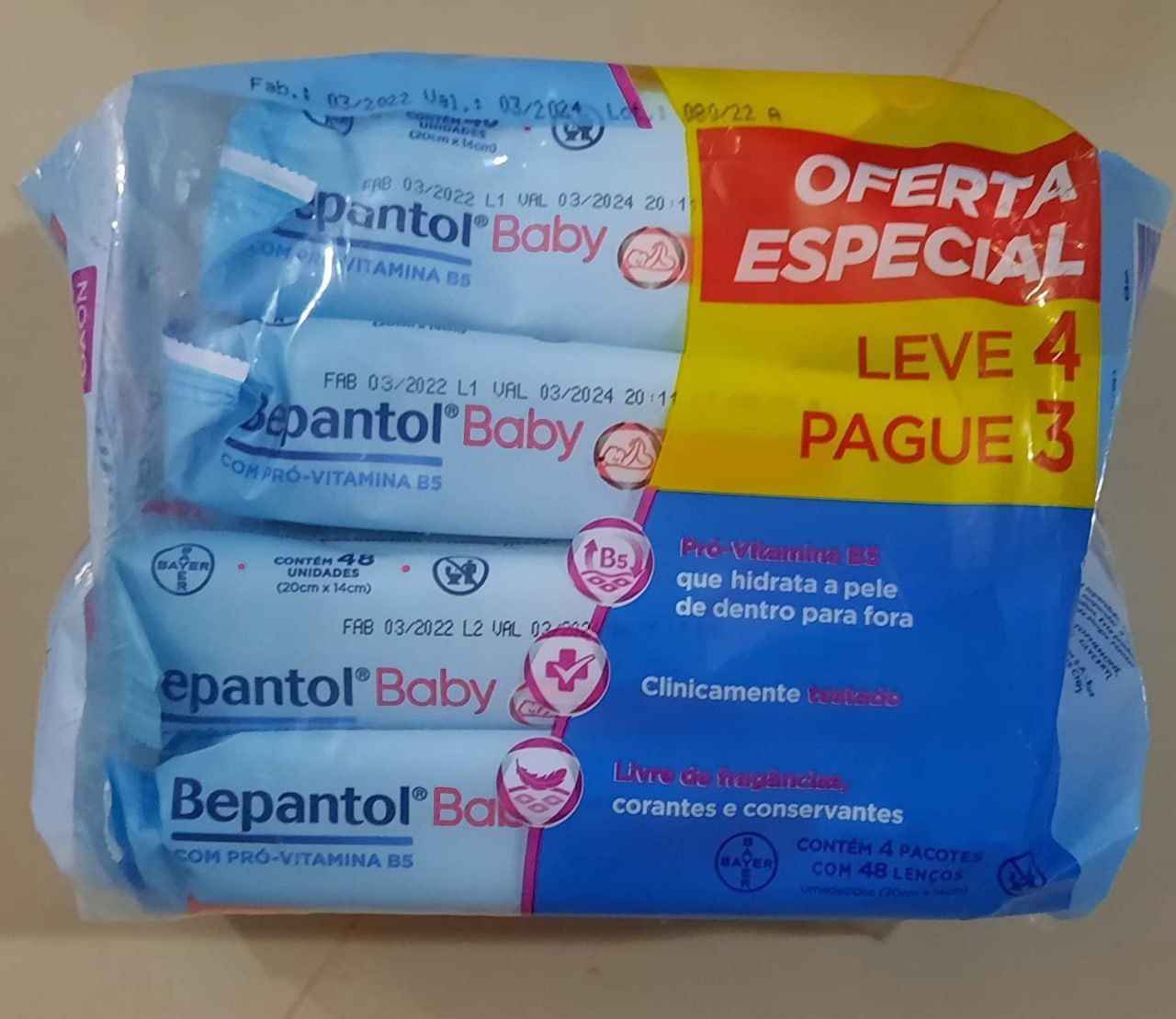 Kit Lenço Bepantol Baby 192 Lenços (4 pacotes e 48 uni cada)